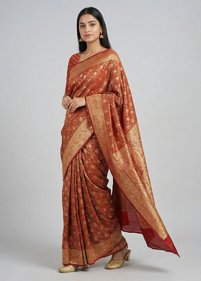 Maroon Handloom Tanchoi Pure Silk Saree With Blouse Piece