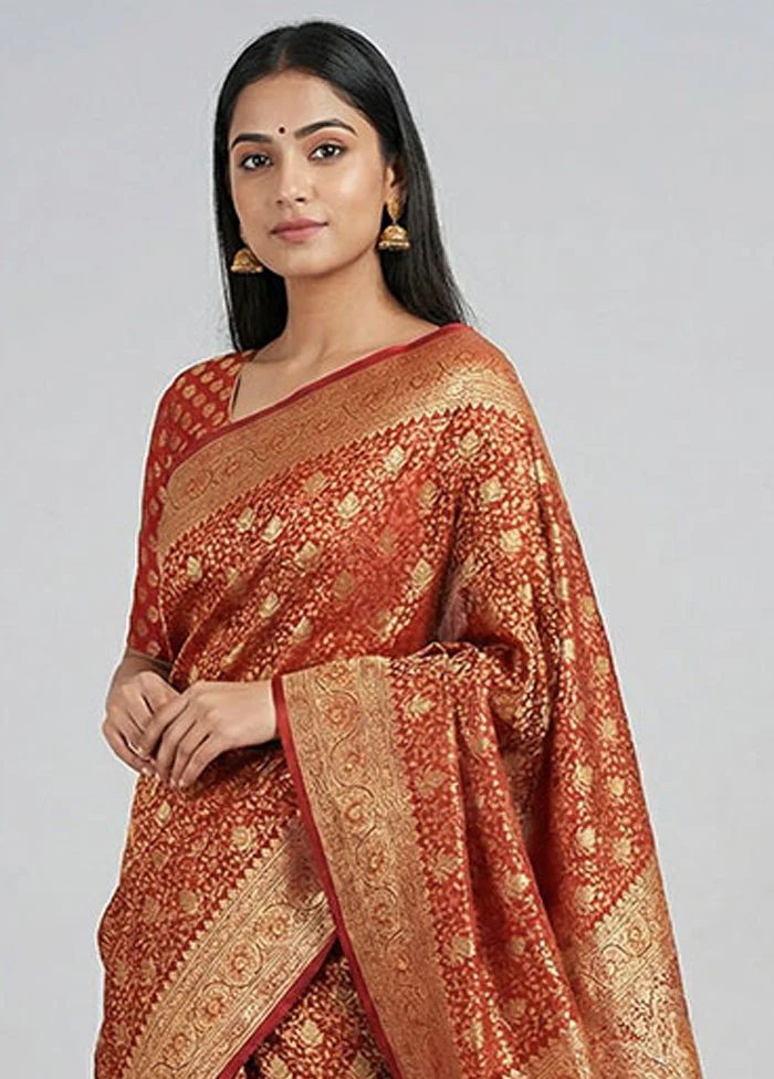 Maroon Handloom Tanchoi Pure Silk Saree With Blouse Piece - Image 2