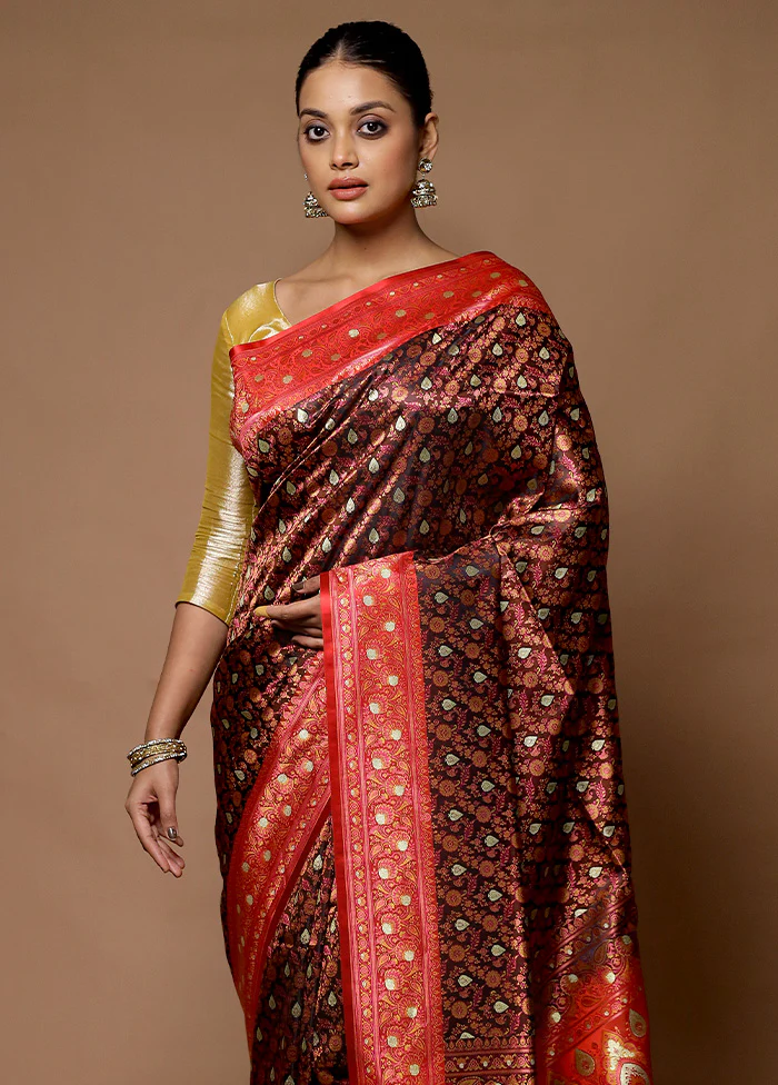 Maroon Handloom Tanchoi Pure Silk Saree With Blouse Piece - Image 2