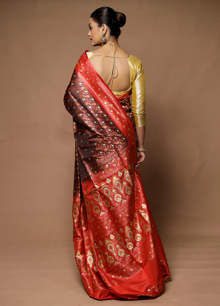 Maroon Handloom Tanchoi Pure Silk Saree With Blouse Piece - Image 3
