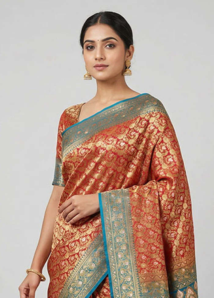 Maroon Handloom Tanchoi Pure Silk Saree With Blouse Piece - Image 2