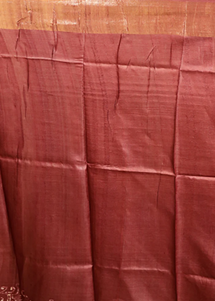 Maroon Handloom Tussar Pure Silk Saree With Blouse Piece - Image 5