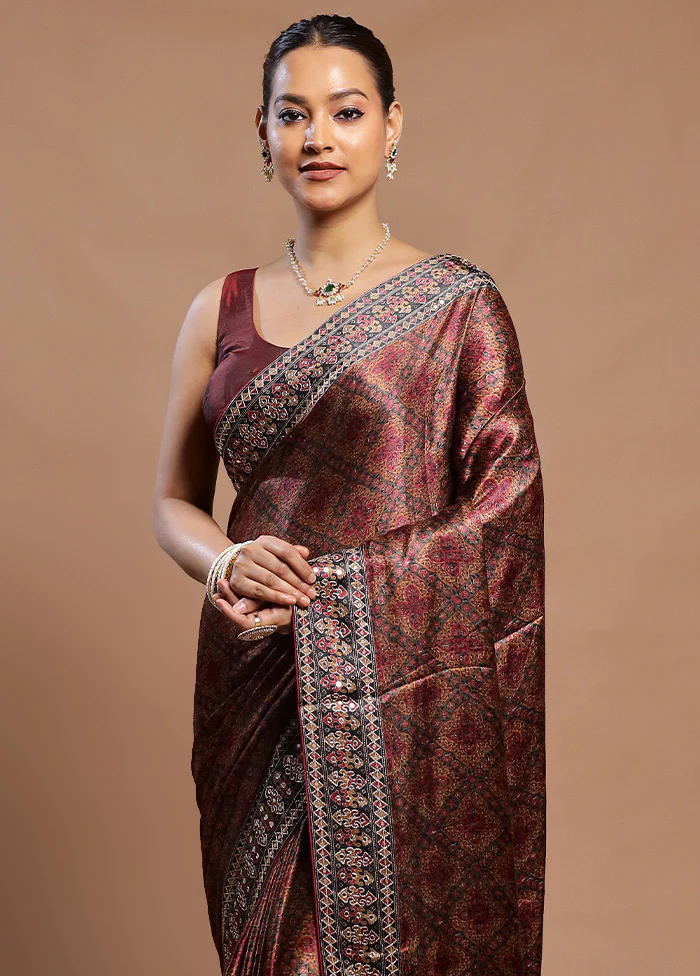 Maroon Handloom Tussar Pure Silk Saree With Blouse Piece - Image 2