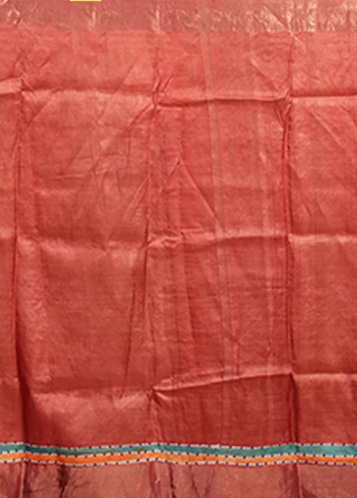 Maroon Handloom Tussar Pure Silk Saree With Blouse Piece - Image 5