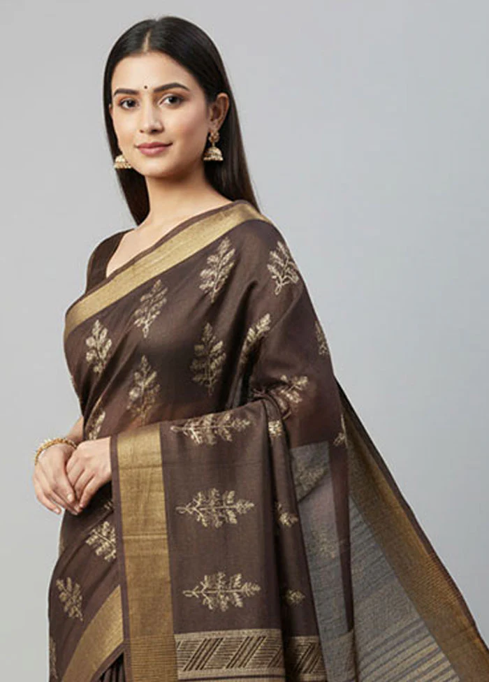 Maroon Handloom Tussar Pure Silk Saree With Blouse Piece - Image 2