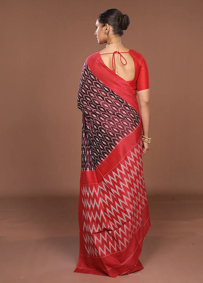 Maroon Ikkat Cotton Saree Without Blouse Piece - Image 3