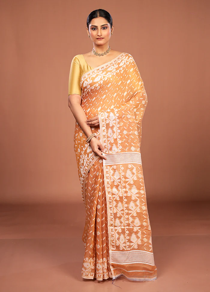 Maroon Jamdani Cotton Saree Without Blouse Piece - Image 2