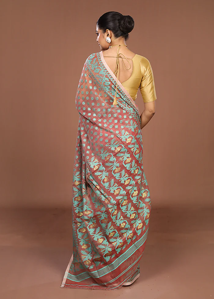 Maroon Jamdani Cotton Saree Without Blouse Piece - Image 3