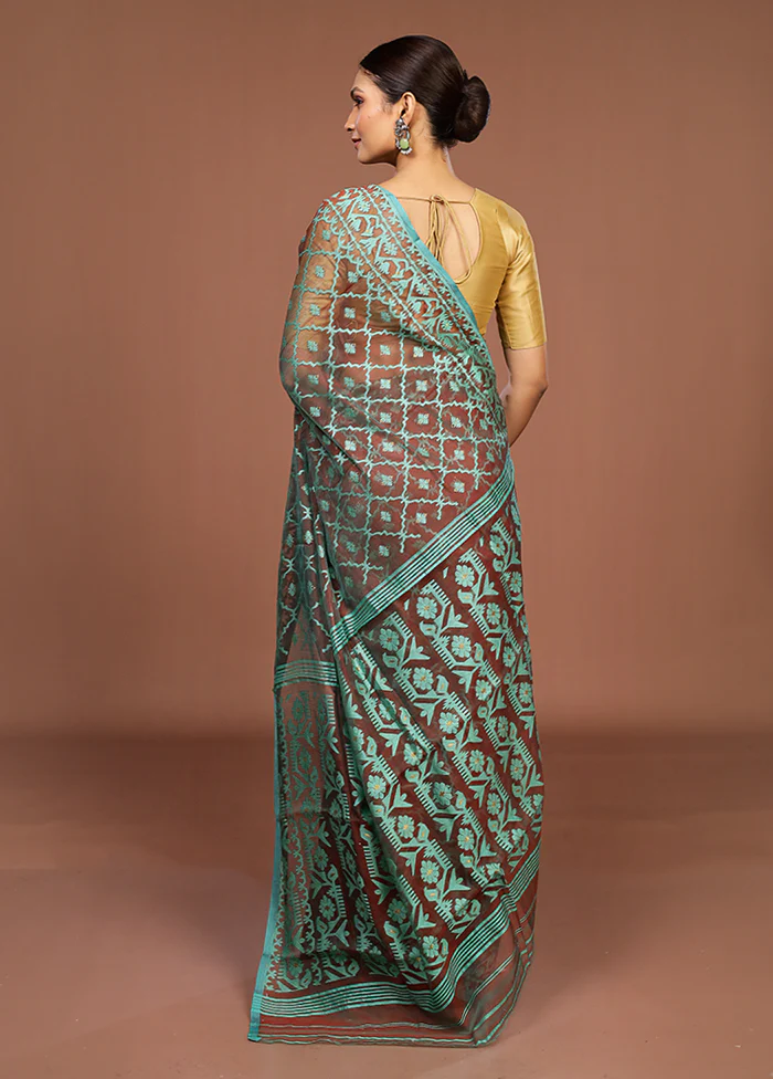 Maroon Jamdani Cotton Saree Without Blouse Piece - Image 3