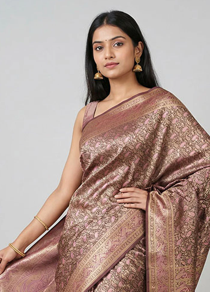 Maroon Jamewar Silk Saree With Blouse Piece - Image 2