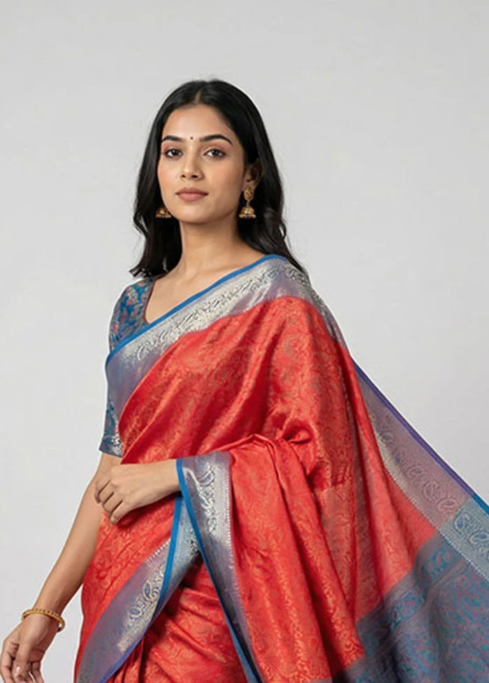Maroon Jamewar Silk Saree With Blouse Piece - Image 2
