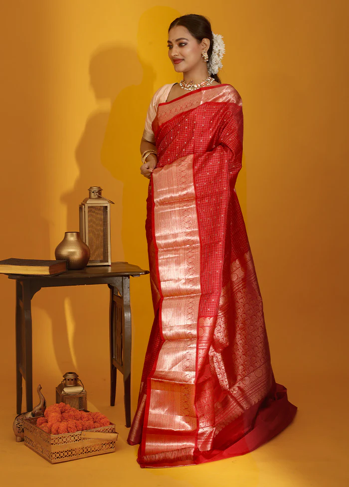Maroon Pure Dharmavaram Kanjivaram Silk Saree With Blouse Piece - Image 5