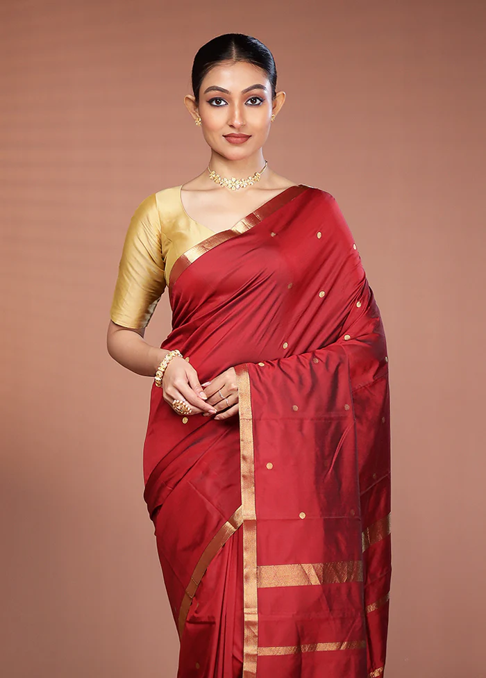 Maroon Kanjivaram Silk Saree With Blouse Piece