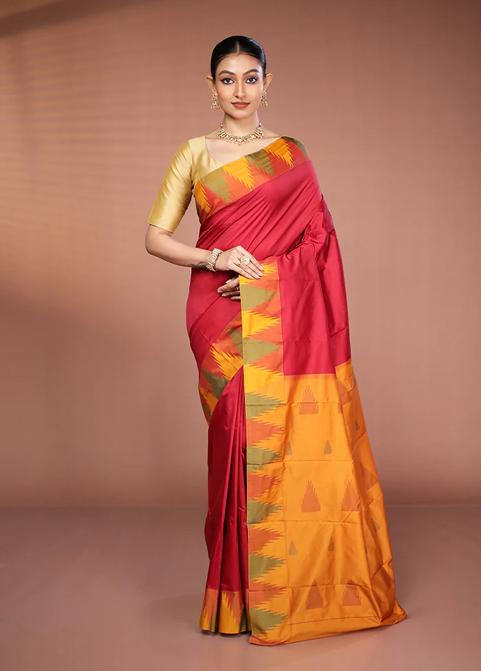 Maroon Kanjivaram Silk Saree With Blouse Piece - Image 2