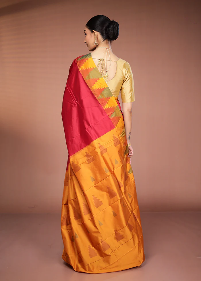 Maroon Kanjivaram Silk Saree With Blouse Piece - Image 3