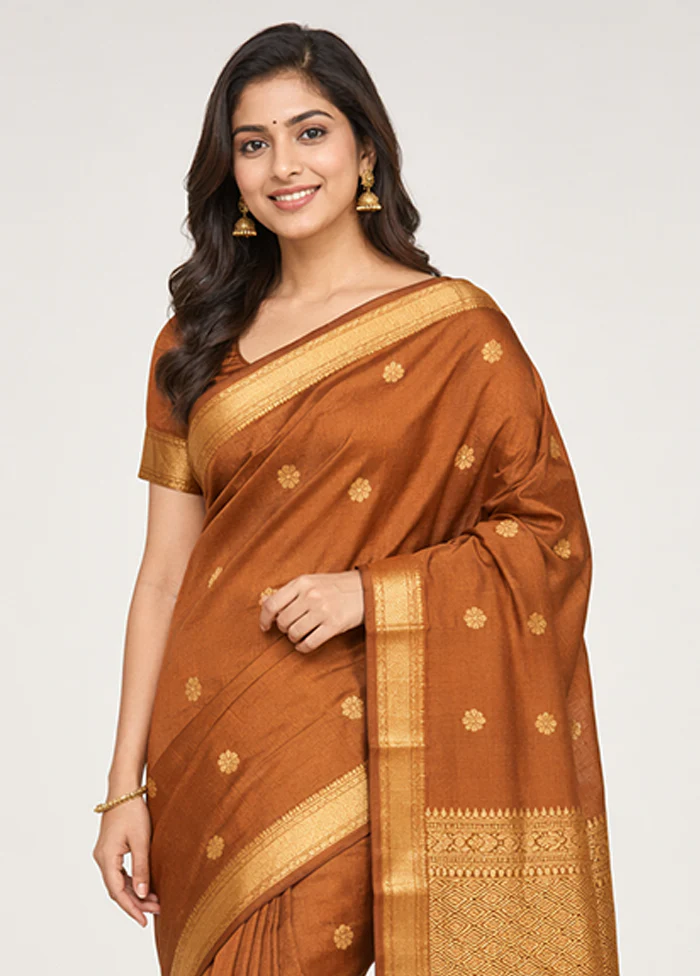 Maroon Kanjivaram Silk Saree With Blouse Piece - Image 2