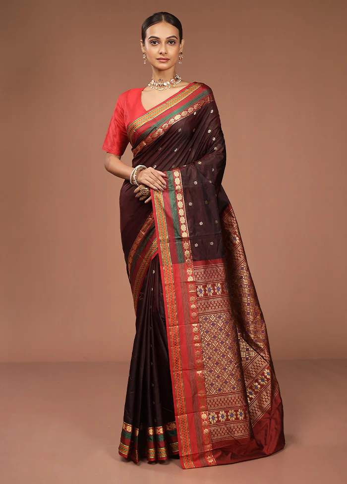 Maroon Kanjivaram Silk Saree With Blouse Piece - Image 2