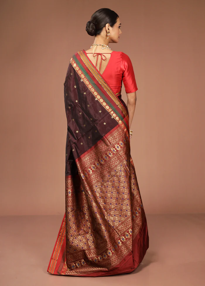 Maroon Kanjivaram Silk Saree With Blouse Piece - Image 3