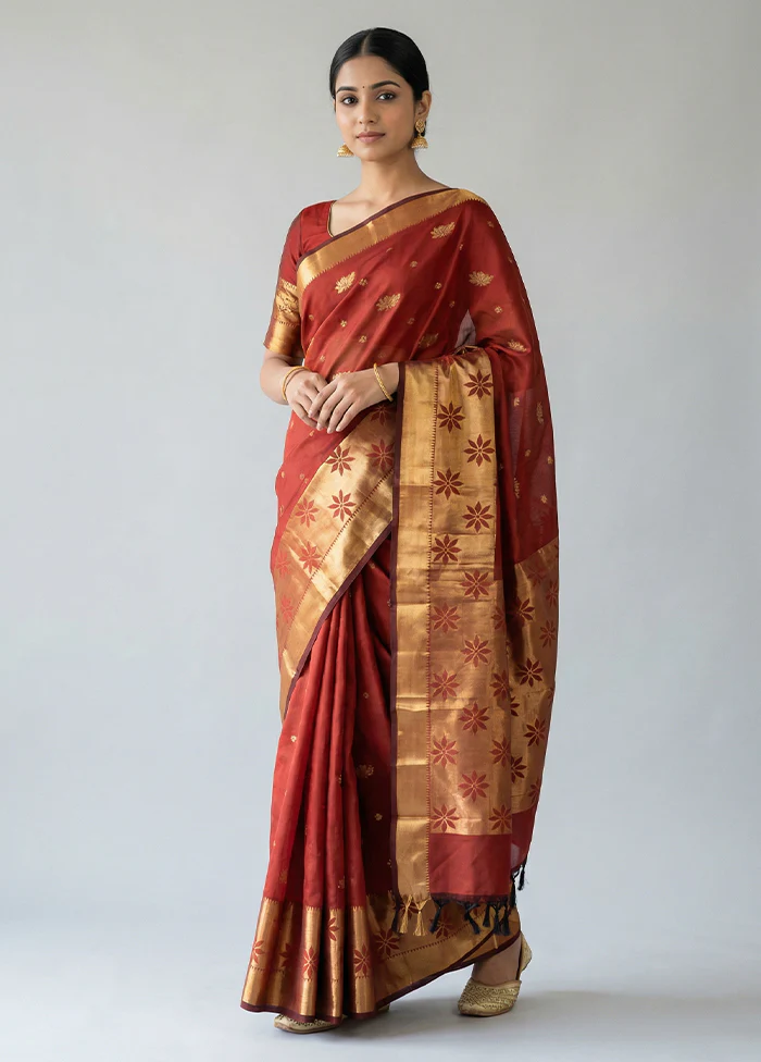 Maroon Kanjivaram Silk Saree With Blouse Piece