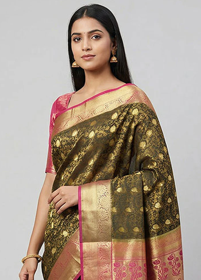 Maroon Kanjivaram Silk Saree With Blouse Piece - Image 2