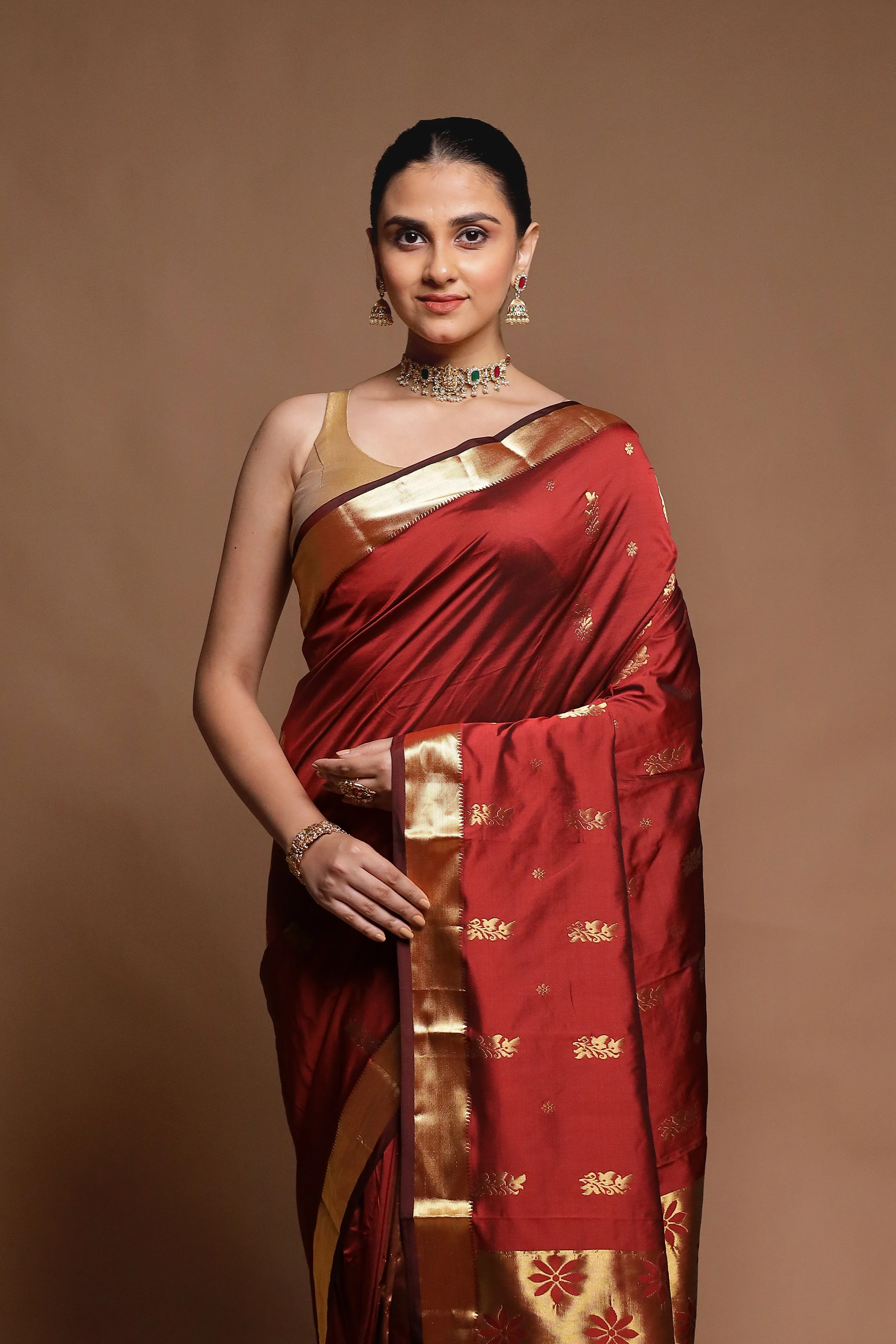 Brown Kanjivaram Silk Saree With Blouse Piece - Image 2