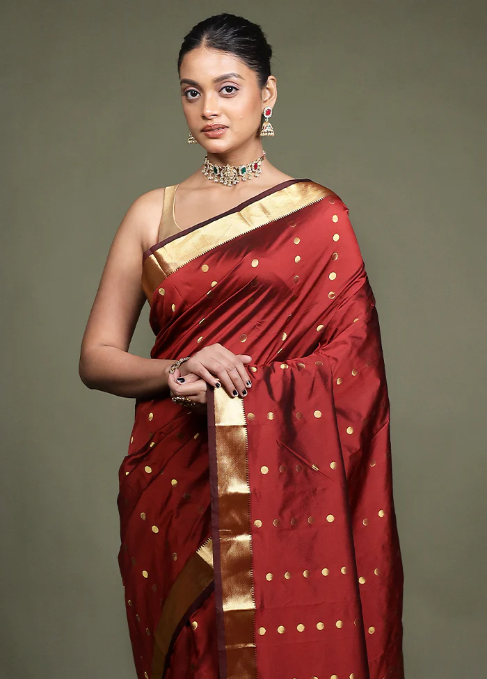 Maroon Kanjivaram Silk Saree With Blouse Piece
