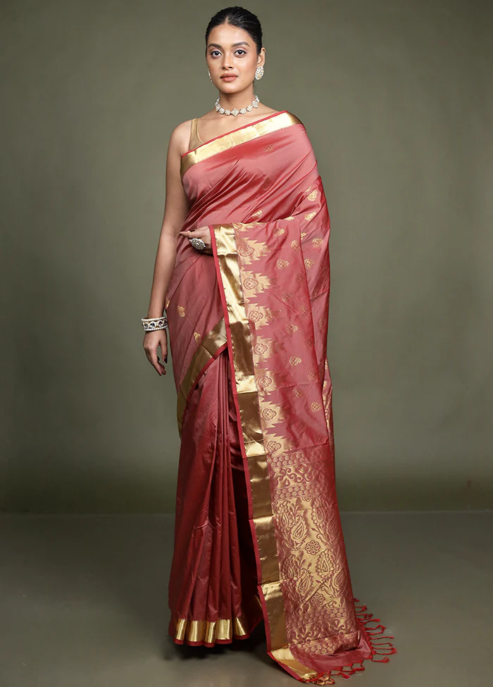 Maroon Kanjivaram Silk Saree With Blouse Piece - Image 2