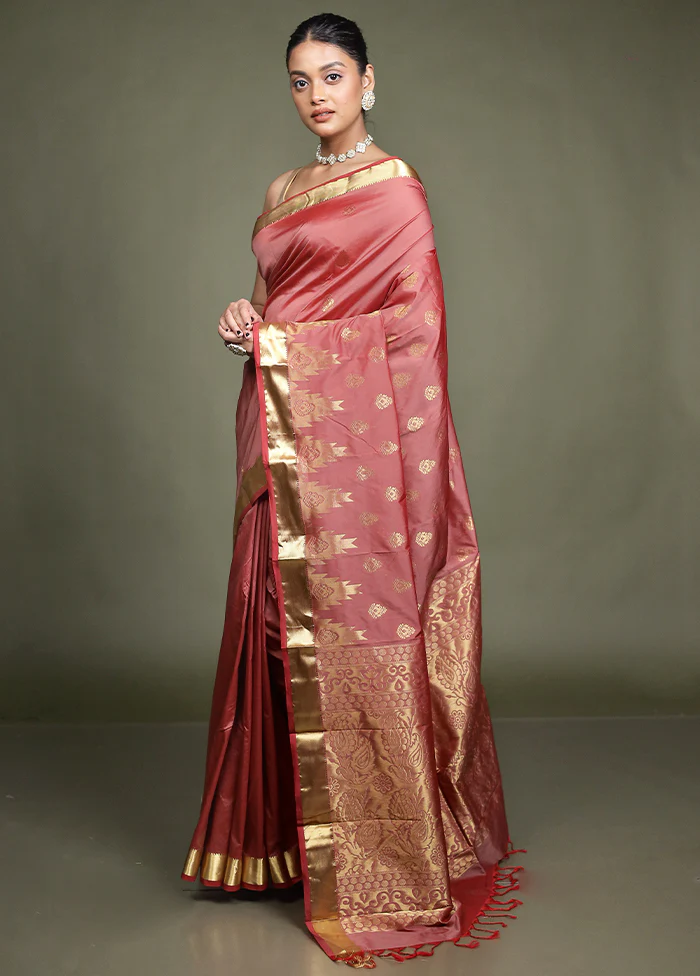 Maroon Kanjivaram Silk Saree With Blouse Piece - Image 4