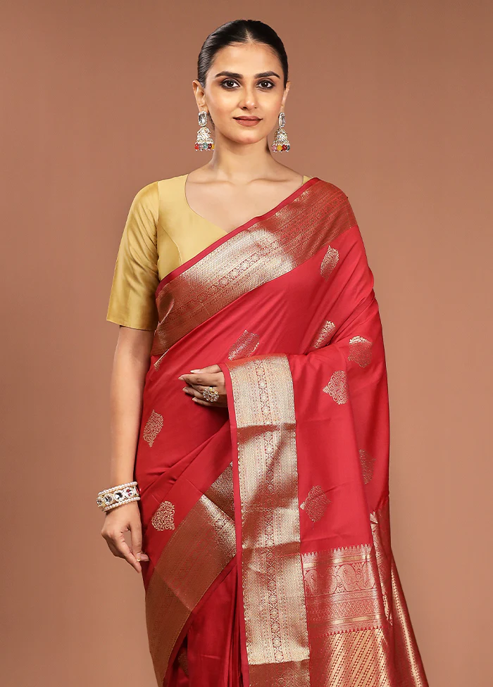 Maroon Kanjivaram Silk Saree With Blouse Piece