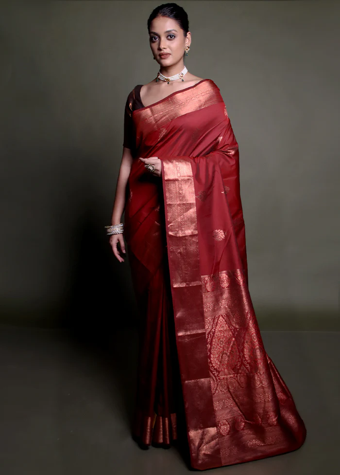 Maroon Kanjivaram Silk Saree With Blouse Piece