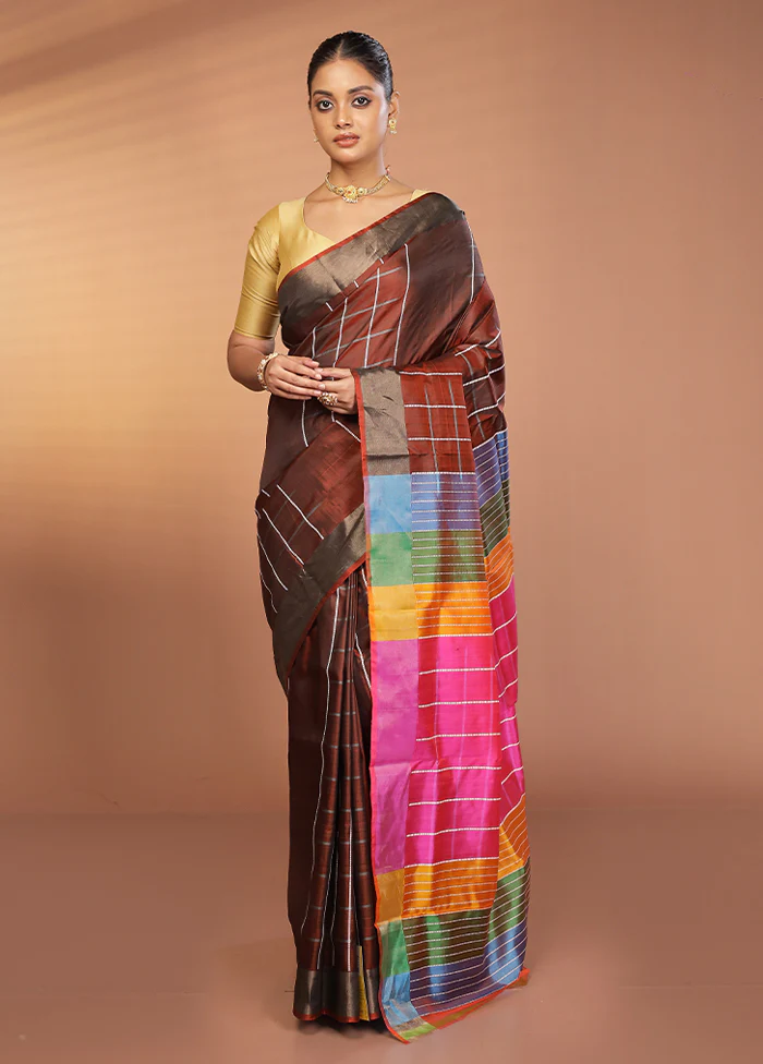 Maroon Kalakshetra Silk Saree With Blouse Piece - Image 2