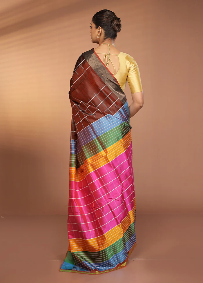 Maroon Kalakshetra Silk Saree With Blouse Piece - Image 3