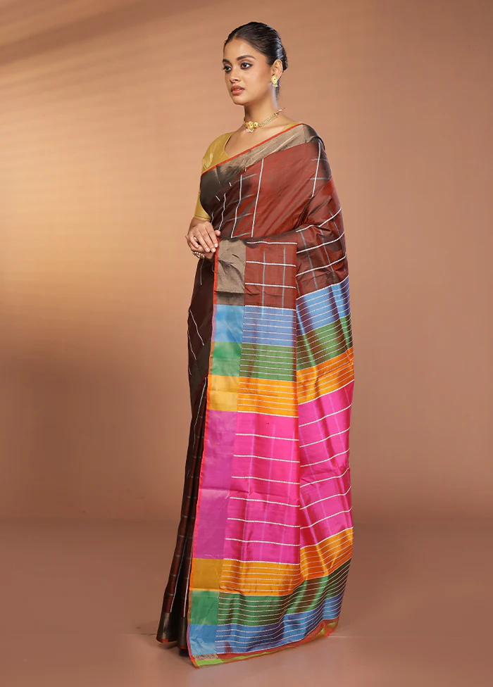 Maroon Kalakshetra Silk Saree With Blouse Piece - Image 4