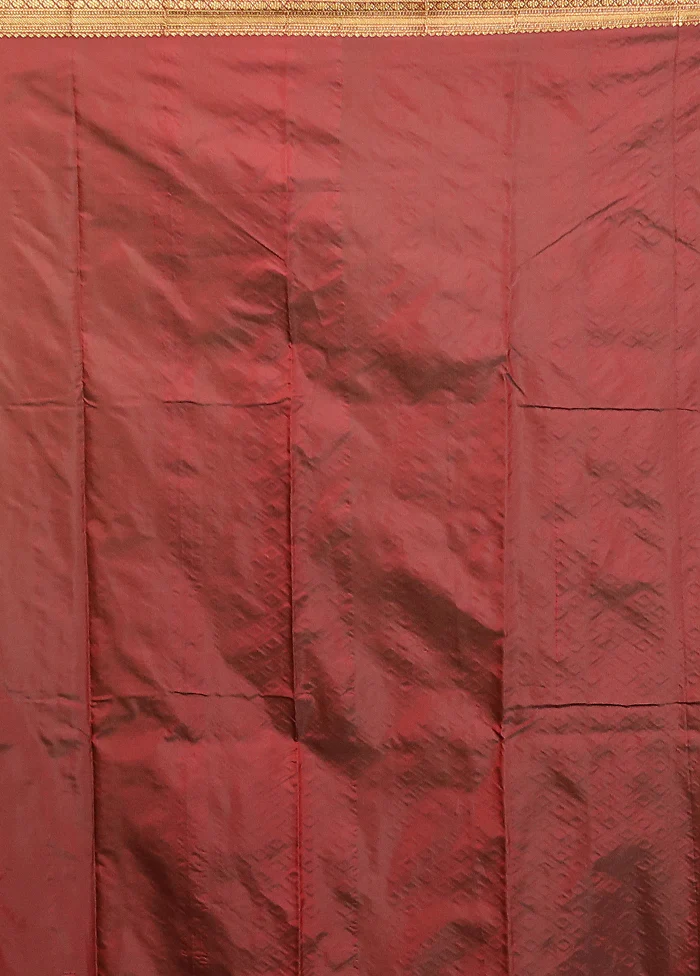 Maroon Kanjivaram Silk Saree With Blouse Piece - Image 5