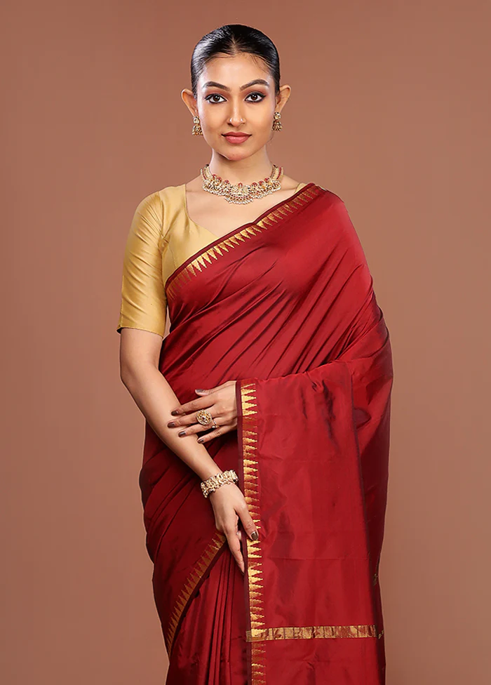 Maroon Kanjivaram Silk Saree With Blouse Piece