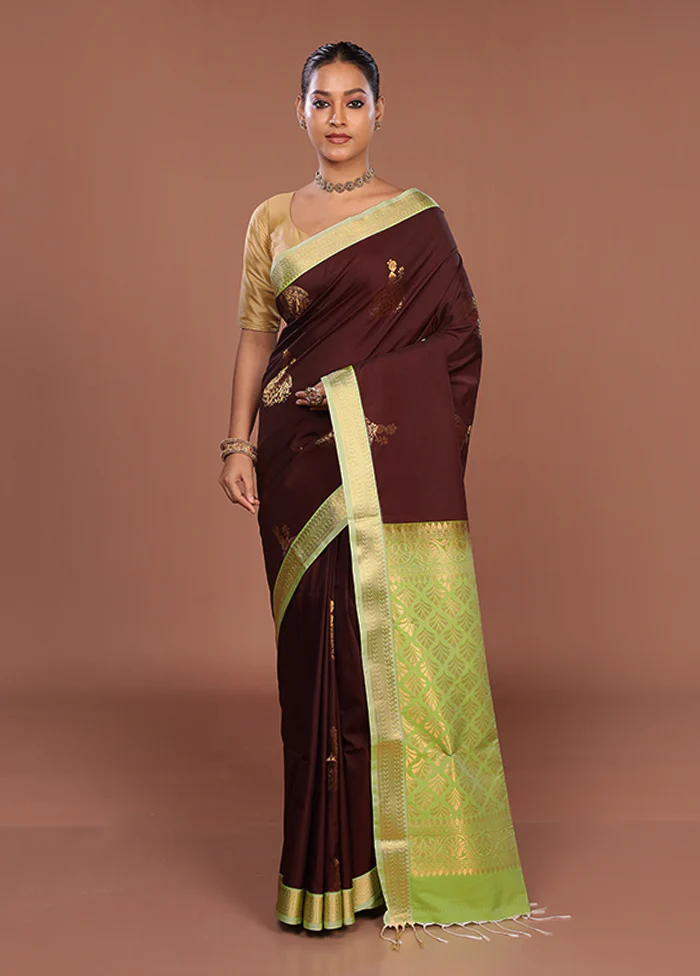 Maroon Kanjivaram Silk Saree With Blouse Piece - Image 2