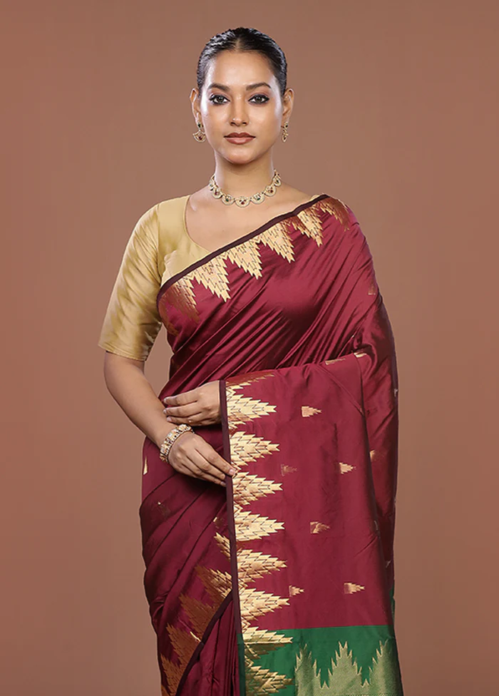 Maroon Kanjivaram Silk Saree With Blouse Piece