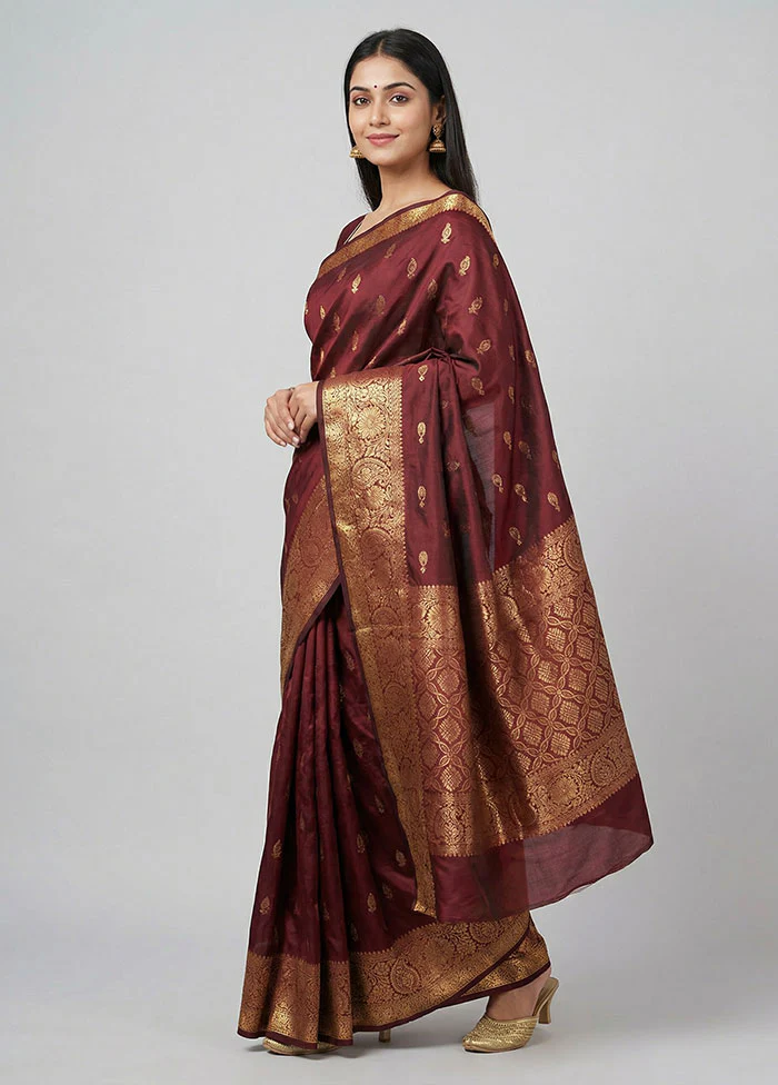 Maroon Kanjivaram Silk Saree With Blouse Piece