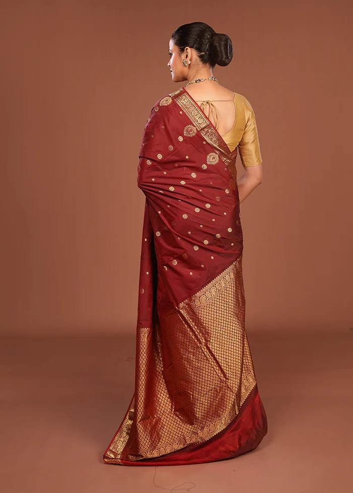 Maroon Kanjivaram Silk Saree With Blouse Piece - Image 3
