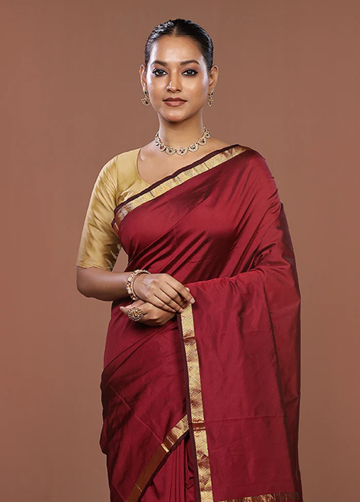 Maroon Kanjivaram Silk Saree With Blouse Piece