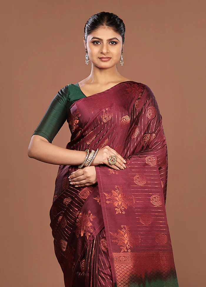 Maroon Kanjivaram Silk Saree With Blouse Piece