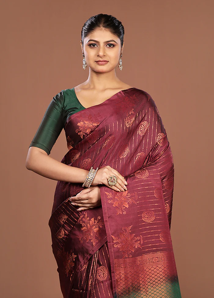 Maroon Kanjivaram Silk Saree With Blouse Piece