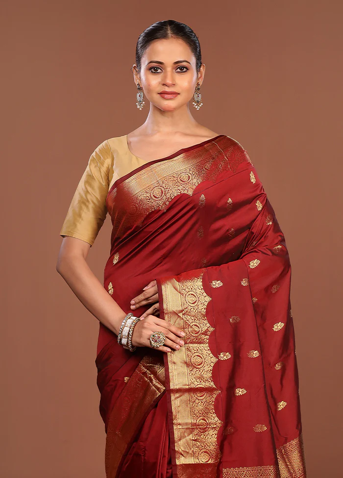 Maroon Kanjivaram Silk Saree With Blouse Piece