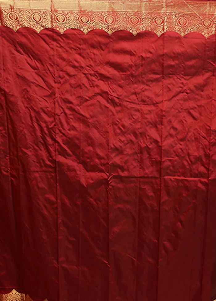 Maroon Kanjivaram Silk Saree With Blouse Piece - Image 5