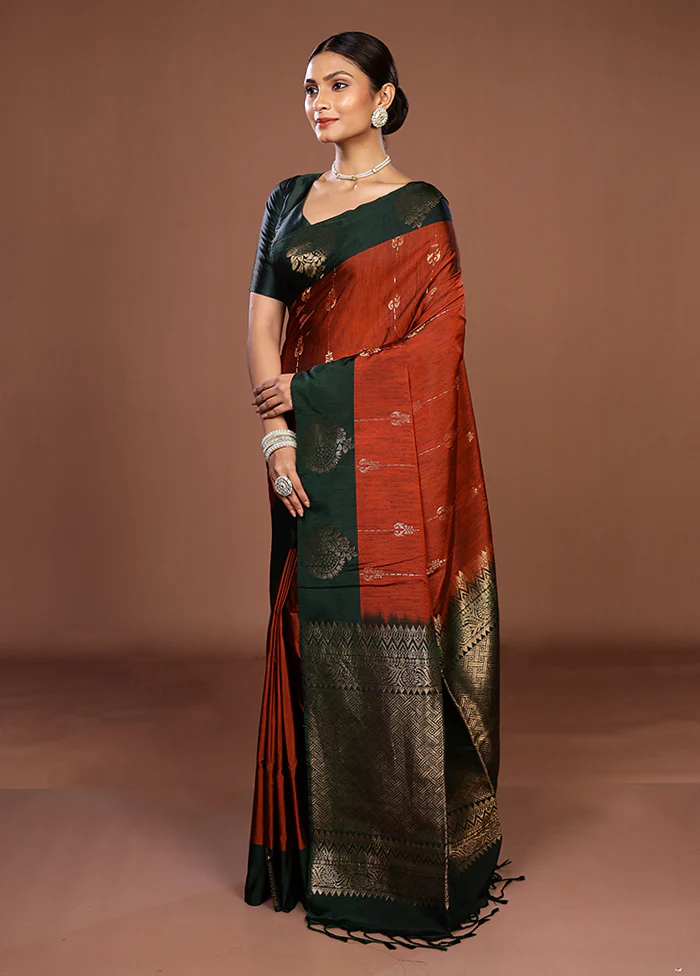 Maroon Kanjivaram Silk Saree With Blouse Piece - Image 4