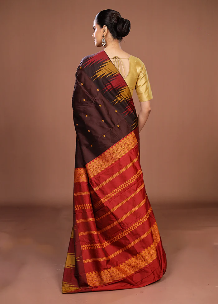 Maroon Kanjivaram Silk Saree With Blouse Piece - Image 3