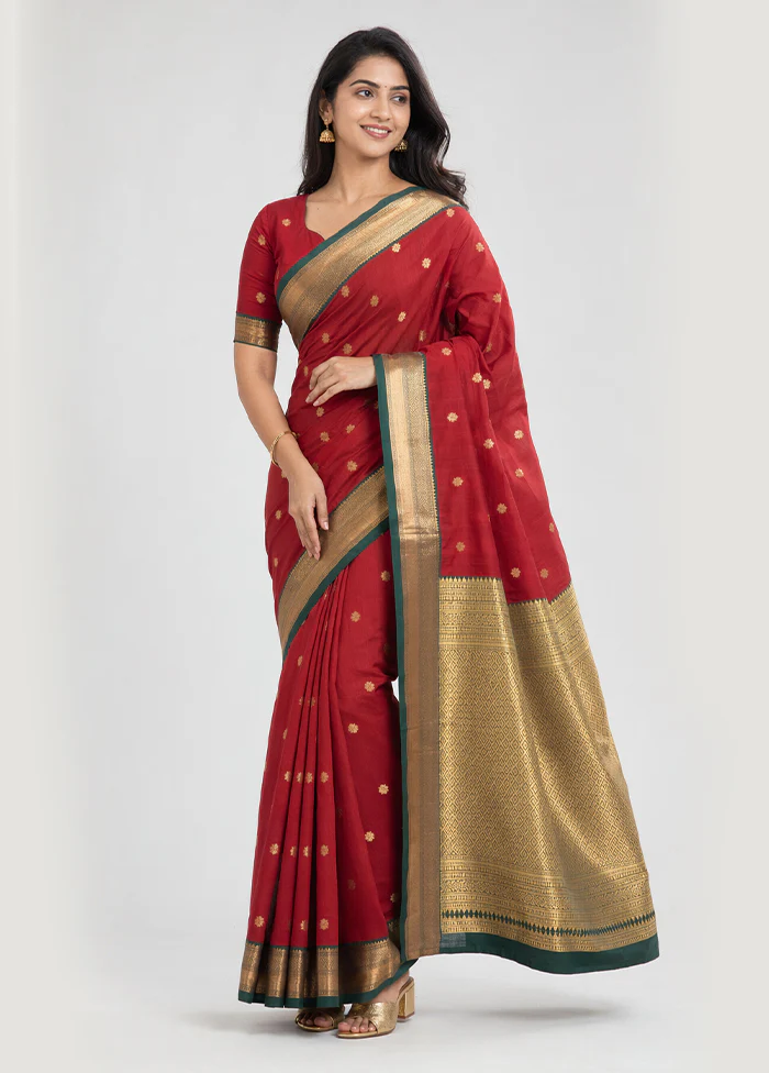 Maroon Kanjivaram Silk Saree With Blouse Piece