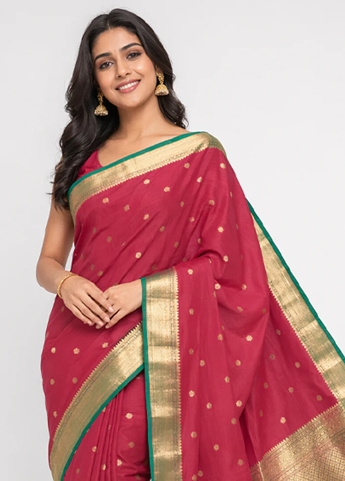 Maroon Kanjivaram Silk Saree With Blouse Piece - Image 2