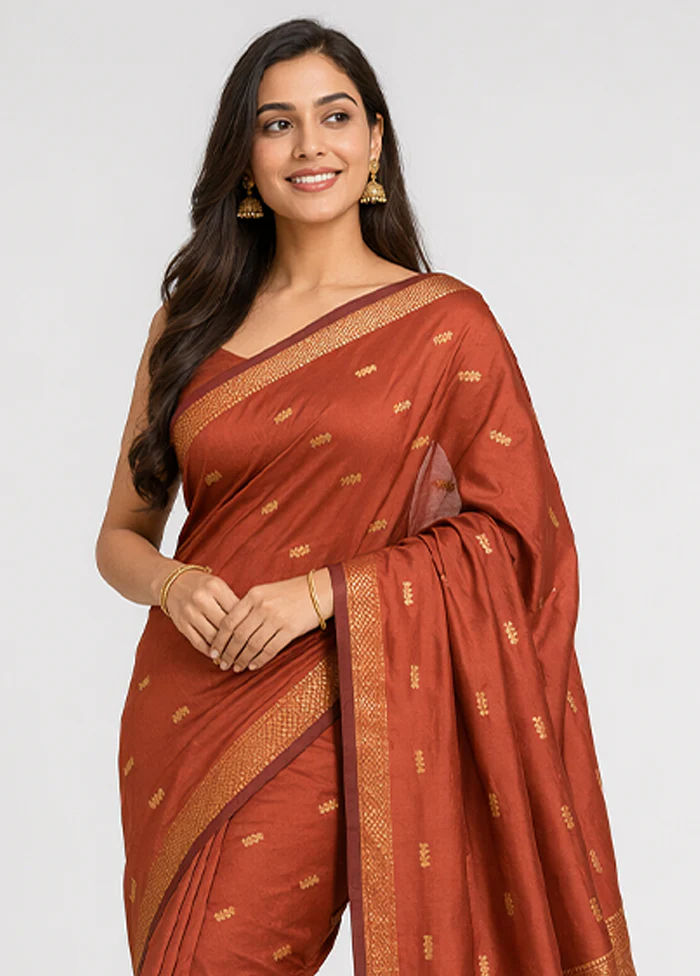 Maroon Kanjivaram Silk Saree With Blouse Piece - Image 2