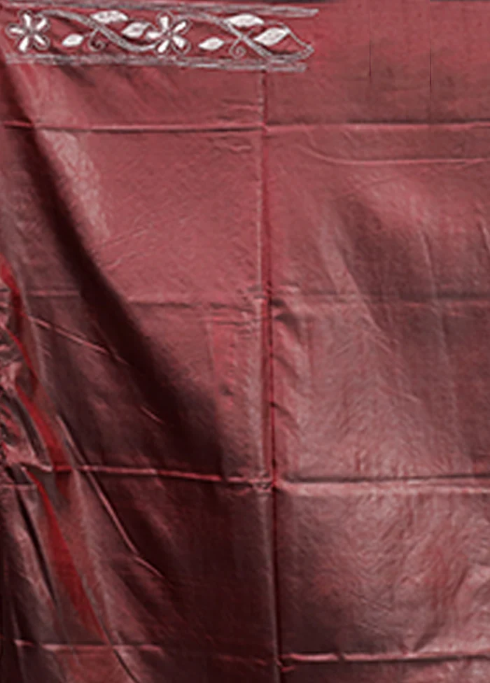 Maroon Kantha Stitch Silk Saree With Blouse Piece - Image 5